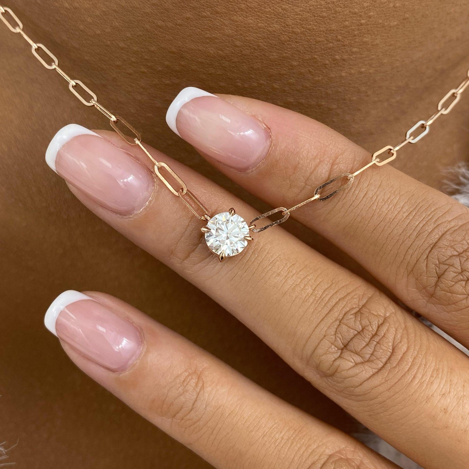 1ct Round Pendant Necklace Rose Gold 14K Labcreated Diamond E/VVS2 Cert