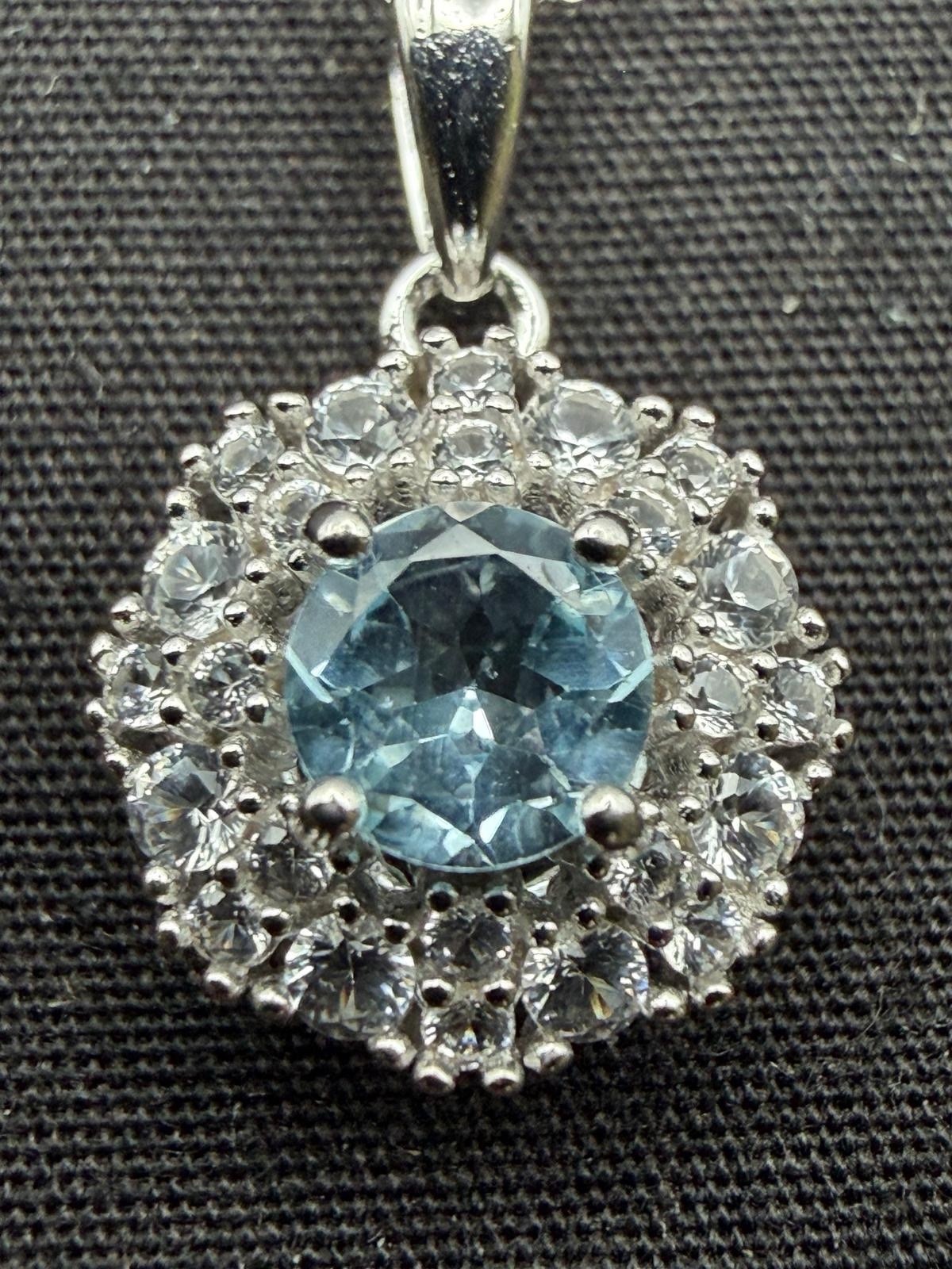 JTV Swiss Topaz & White Sapphire 925 Sterling Silver Pendant Size 18”