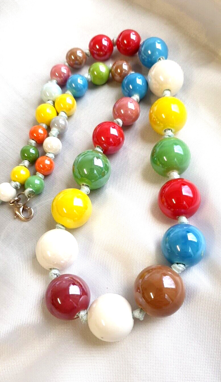 Designer necklace colored glazed balls with 925 silver clasp 52 cm long ø 1.8