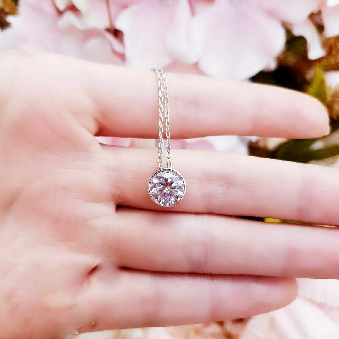 3Ct Round Cut Bezel Set VVS1 Diamond Solitaire Pendant In 14k White Gold Finish
