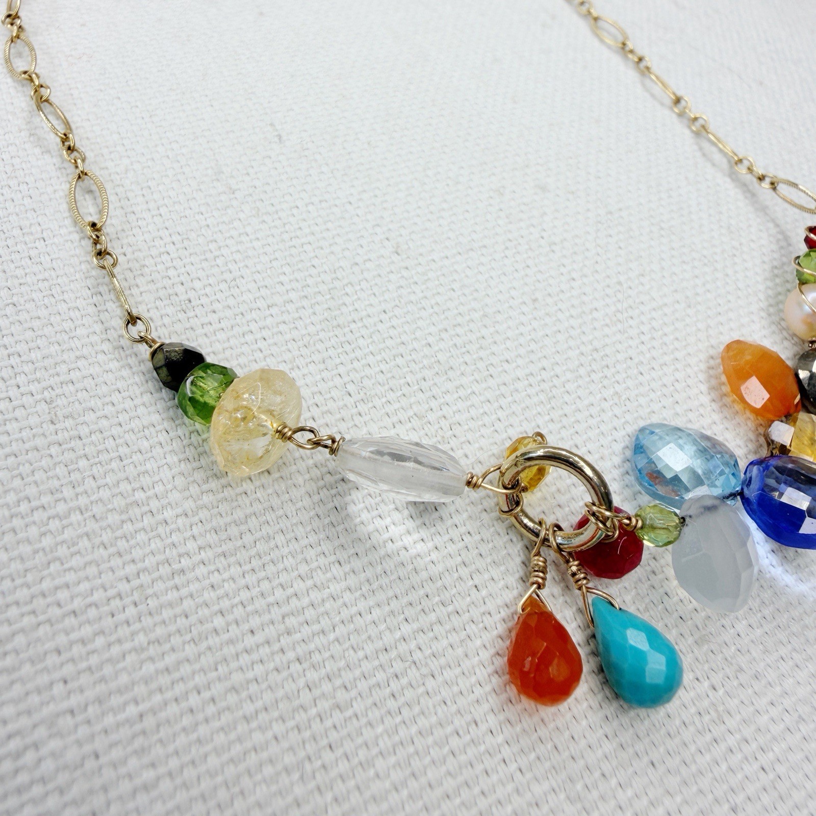 Anna Balkan Cluster Gemstone Necklace Pearl Topaz Carnelian Citrine Peridot Boho