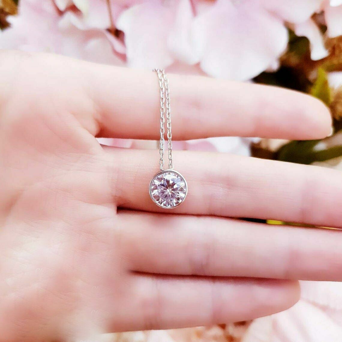 3Ct Round Cut Bezel Set VVS1 Diamond Solitaire Pendant In 14k White Gold Finish