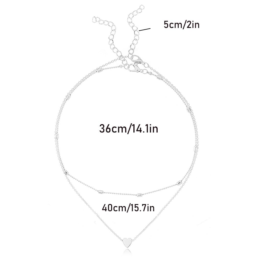 Heart Layered Necklace Chain Ball Satellite Choker Necklaces Charm Stacking Jewe