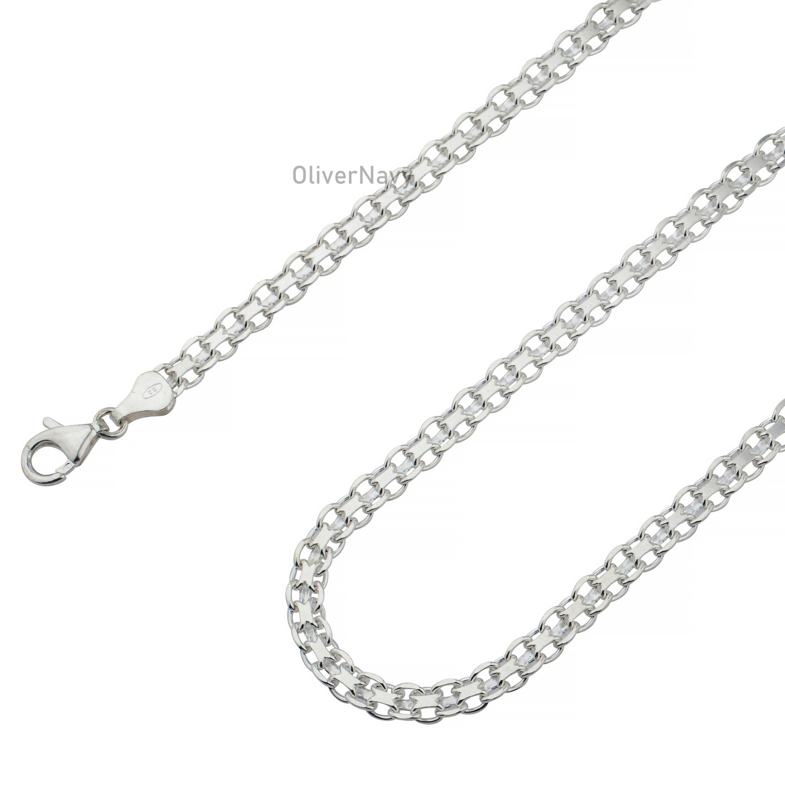 925 Sterling Silver Bismark Chain 5mm Necklace Italian New
