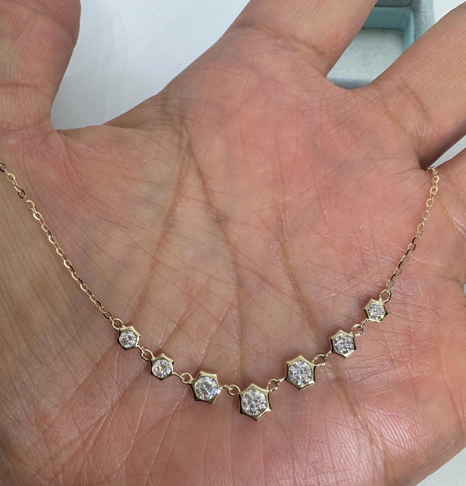 1.00Ct Round Cut Moissanite Bar Layering Adjustable Chain 14K Yellow Gold Plated