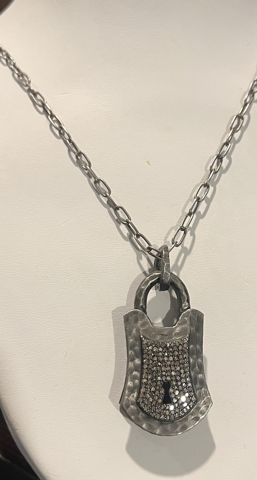 PAVE diamond Padlock pendant necklace 925 silver lock