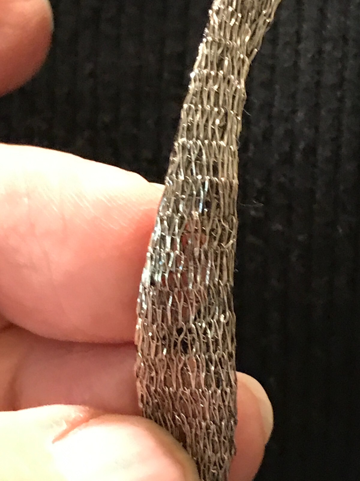 Fine 28″ Silver Woven Metal Flat Mesh Ribbon Chain Necklace Sterling Caps Clasp