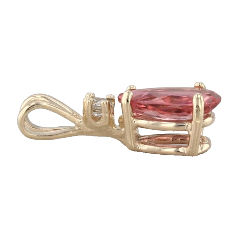 0.78 Ctw Natural Pink Tourmaline & Diamond Teardrop Pendant In 14k Yellow Gold