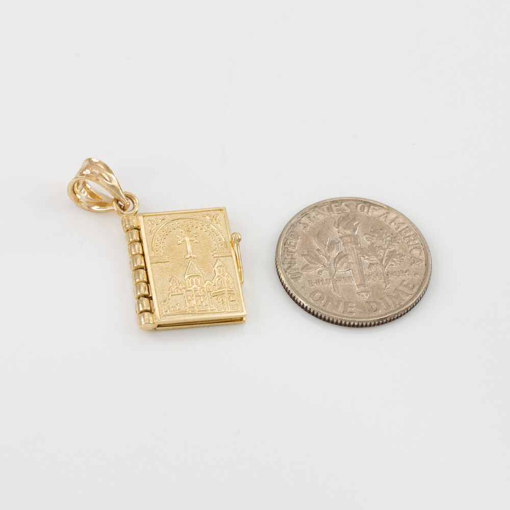 Gold 3D Armenian Bible Pendant Necklace(Available In Yellow/Rose/White Gold)