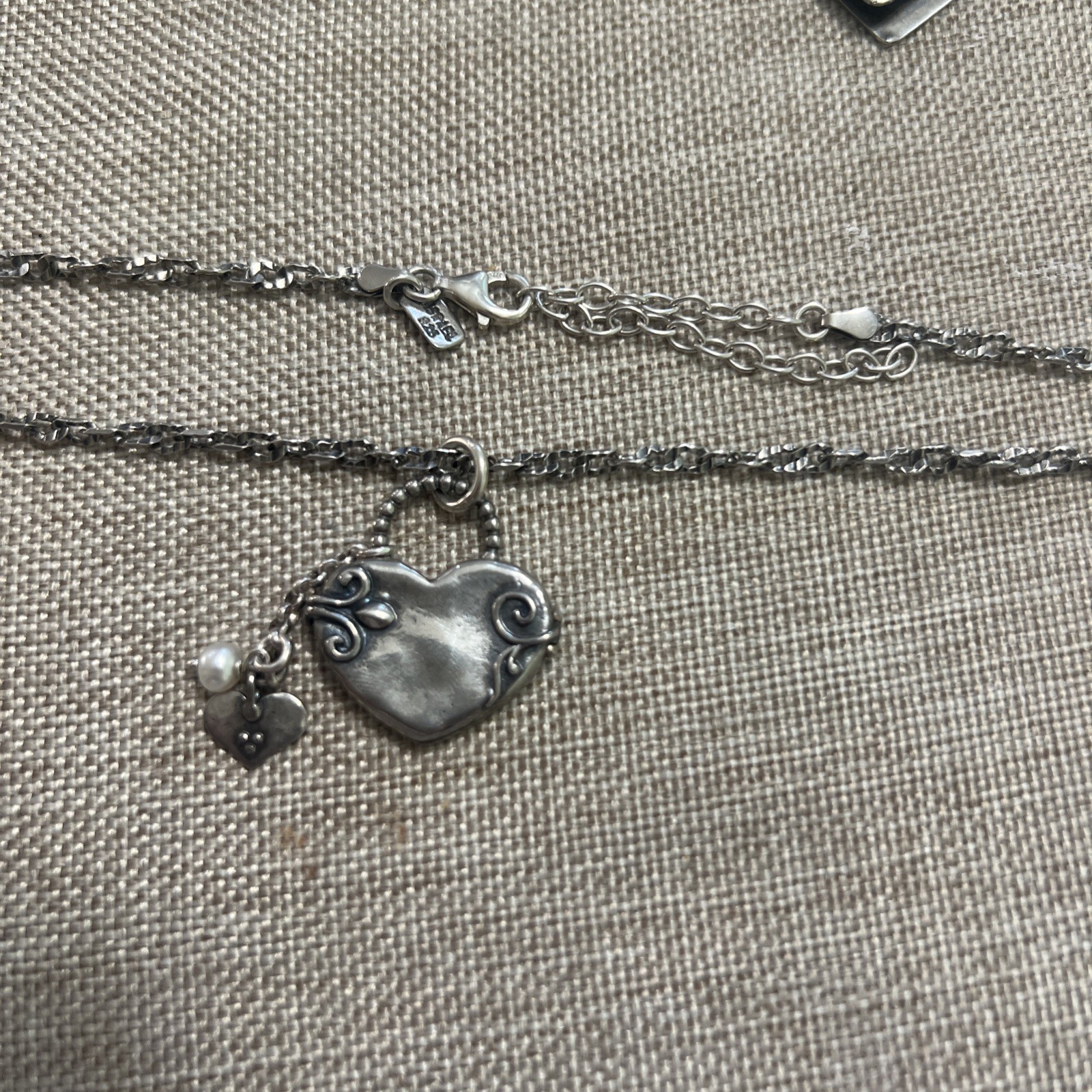 Passage to Israel Sterling Silver 925 Heart Pearl Pendant 21”-22” Necklace