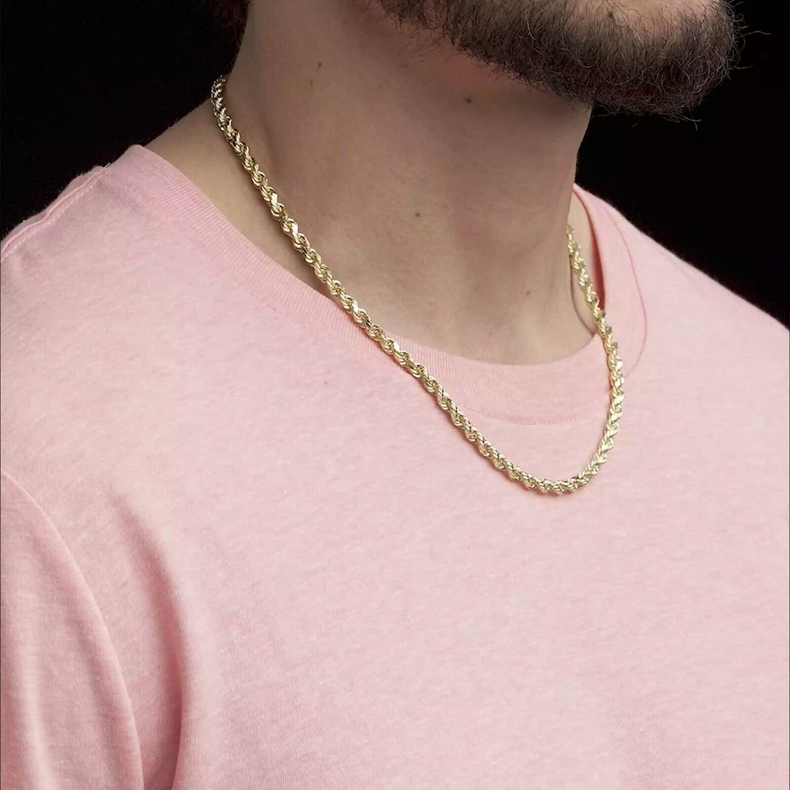 Men’s Women’s 14k Gold Plated Over Solid 925 Sterling Silver Rope Chain 4.50mm
