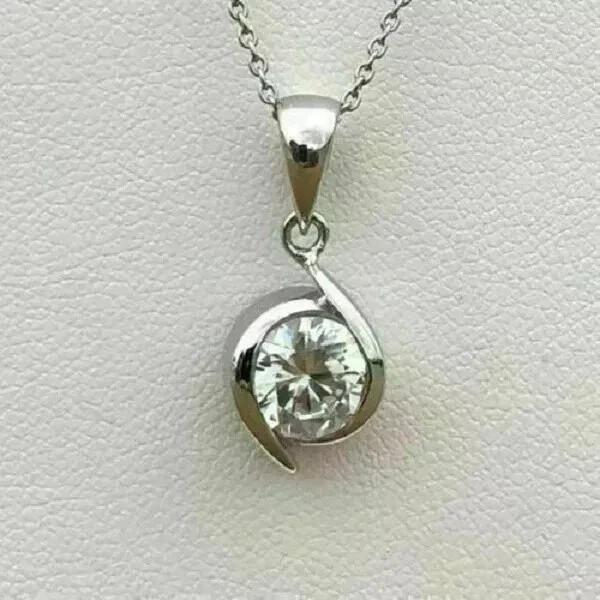 2.00Ct Round Cut Diamond Solitaire Pendant 14k White Gold Finish Free Chain