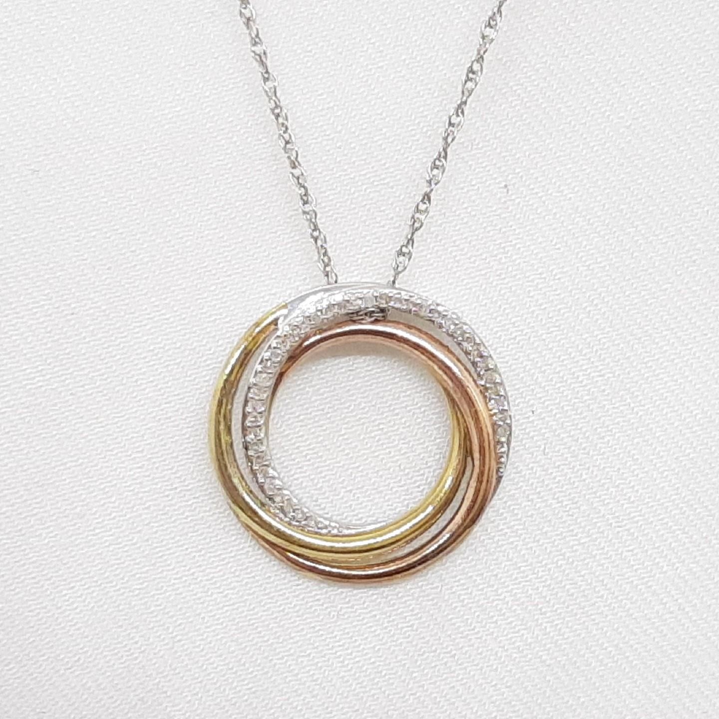 Tri-Color .22ctw H-SI Diamond 14K Yellow & Rose Gold 925 Necklace 3.2g