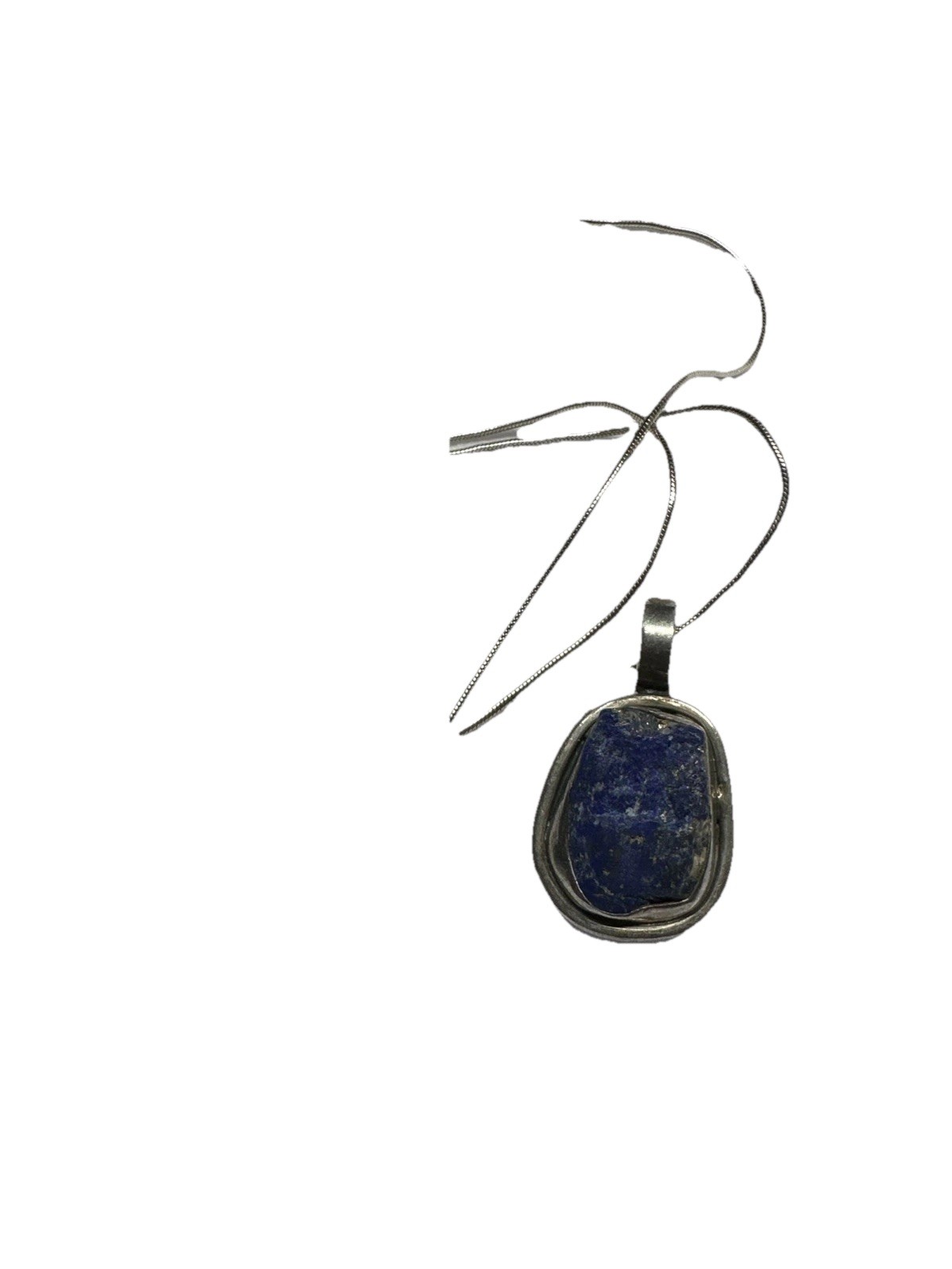 Sterling Silver Raw Lapis Lazuli Pendant on 46cm Snake Chain – 925 – 3cm Pendant