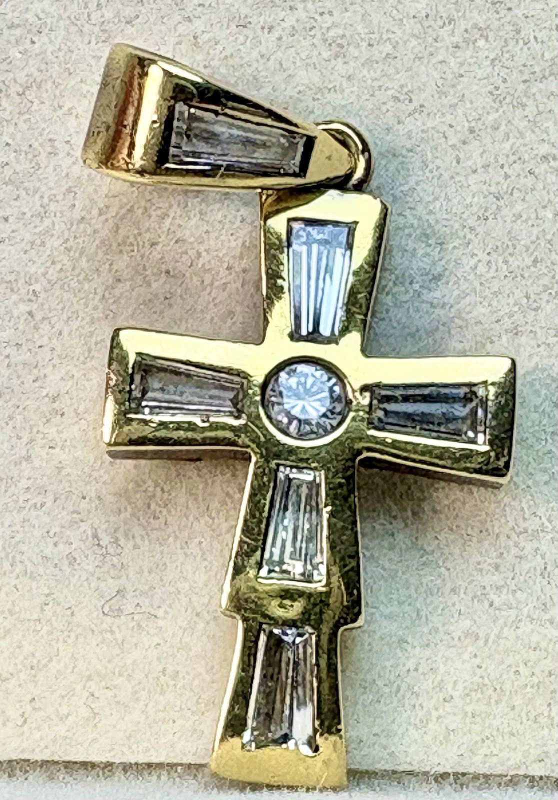 18k Italian Gold Baguette Diamond Cross Pendant