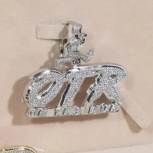 4Ct Round Cut Real Moissanite Custom Letter Men’s Pendant 14K White Gold Plated