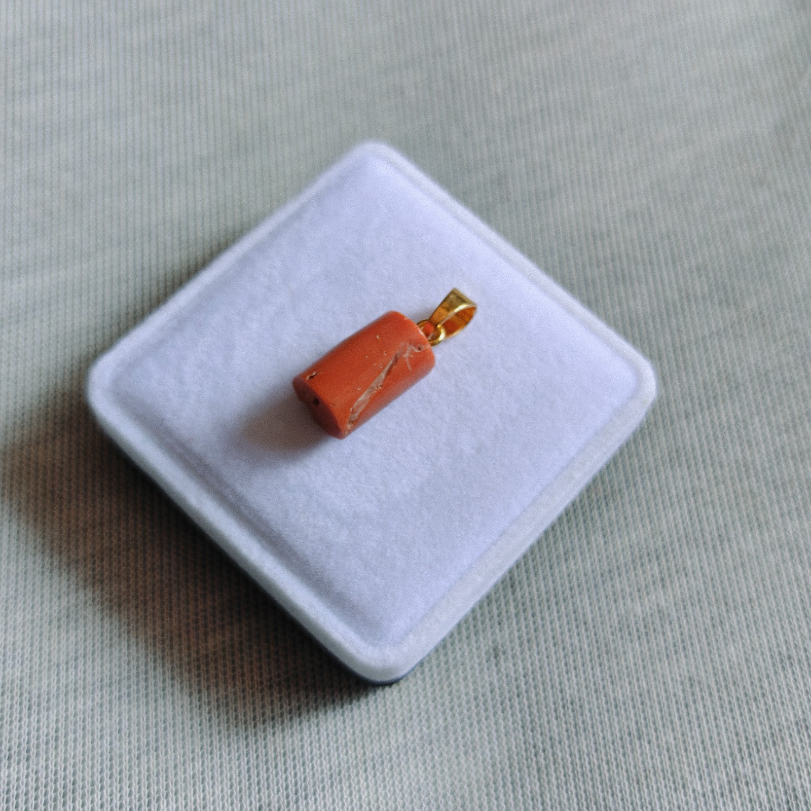 Natural Italian Orange Coral Tube Brass Pendant Handmade Coral Gemstone Jewelry