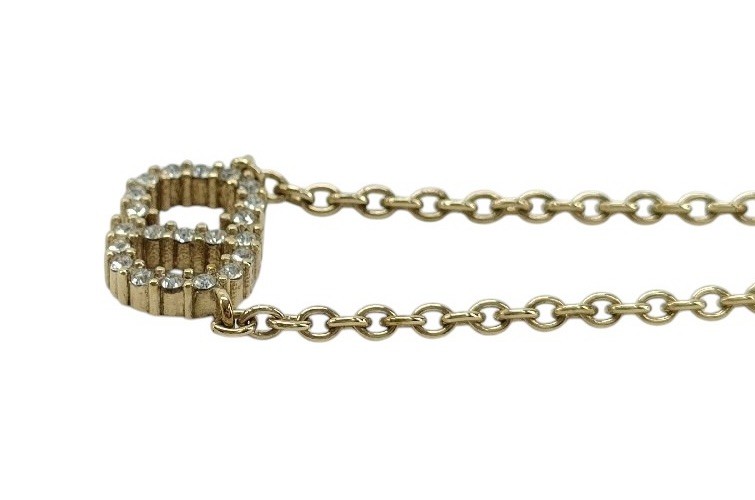 DIOR Necklace CD Logo Clair D Lune Gold Color Crystal Very Good Cond Authentic