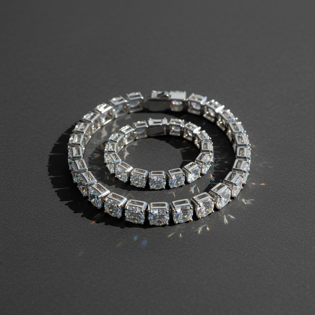 2-5mm Round Cut Moissanite Tennis Chain S925 Sterling Silver Necklace Bracelet