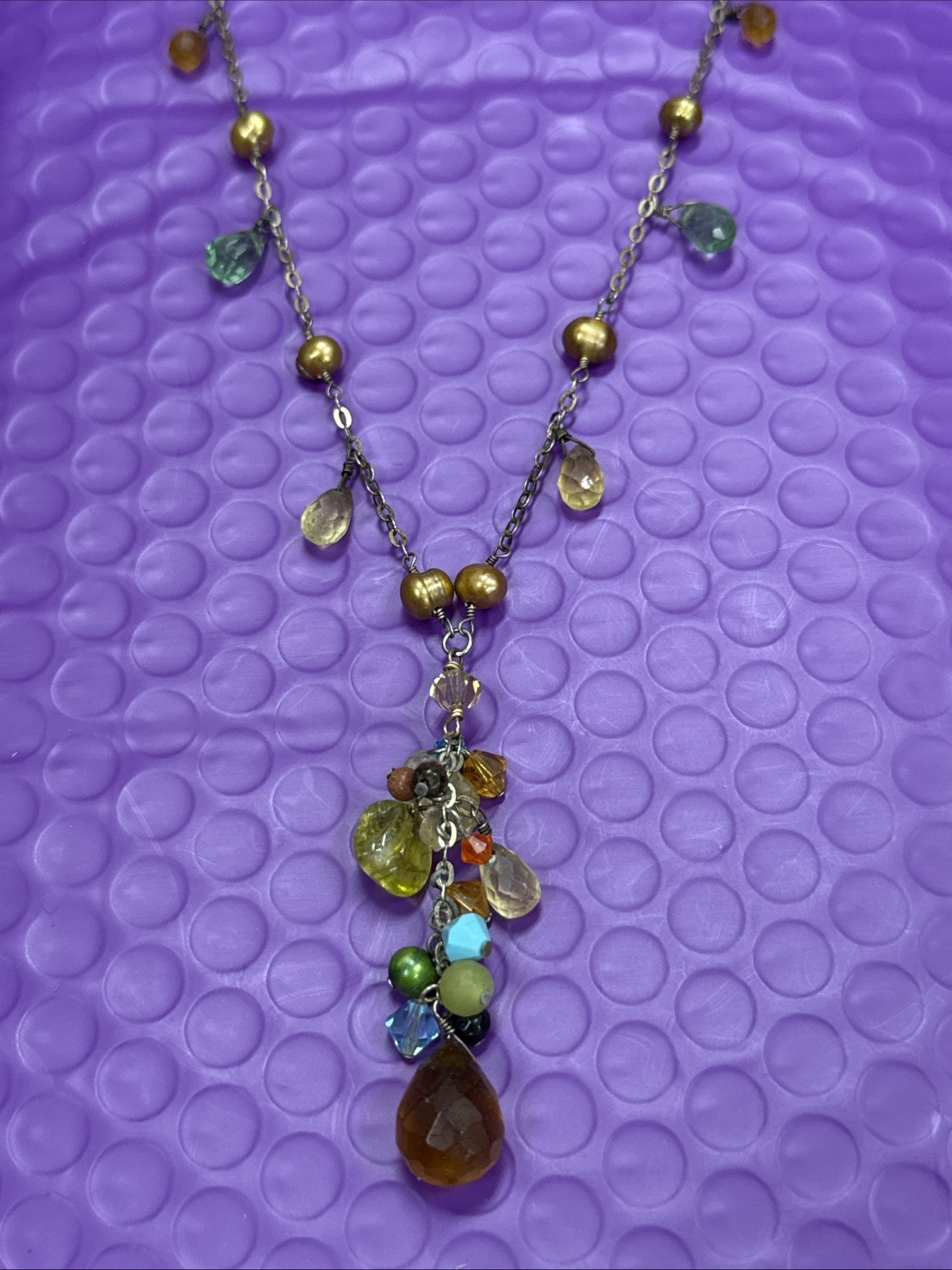 ❤️ Artisian Sterling Silver Gemstone Dangle Necklace 22″ & Earrings (2480)