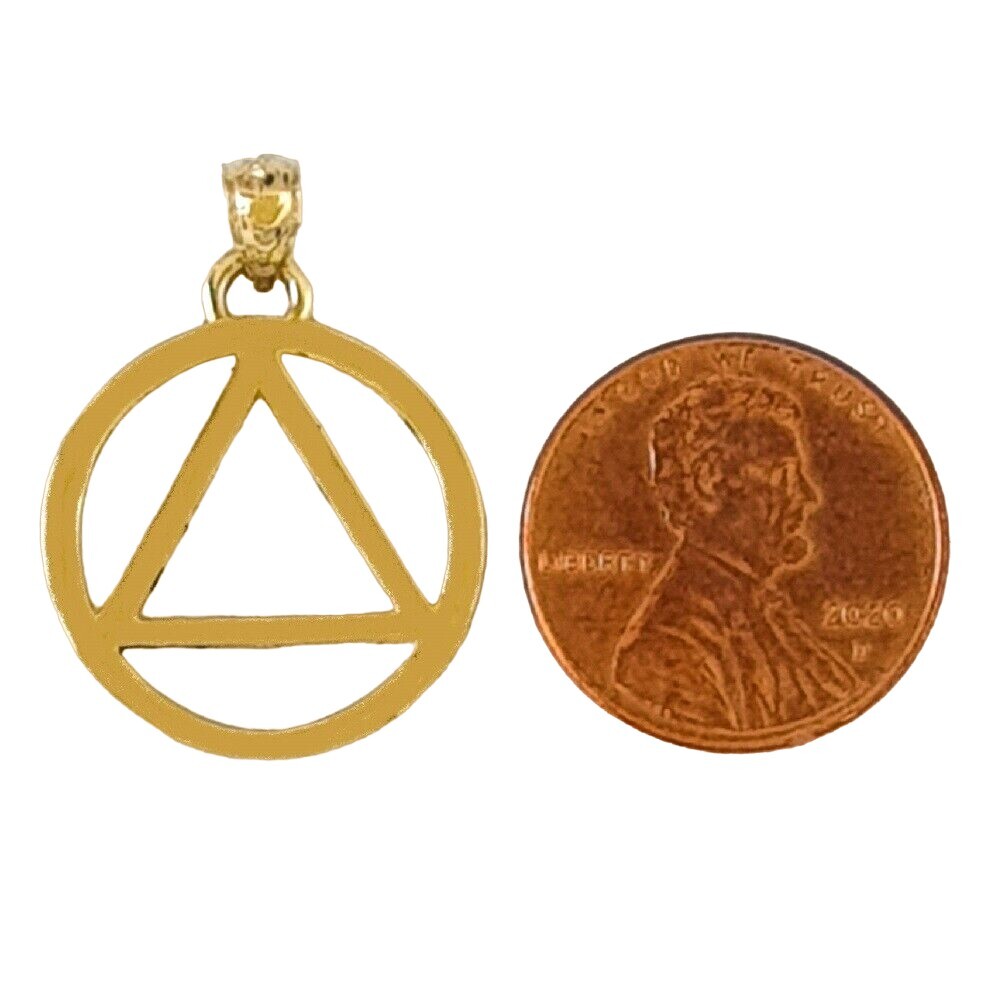 14k Yellow Gold Alcoholics Anonymous Recovery Sobriety Symbol Pendant / Charm