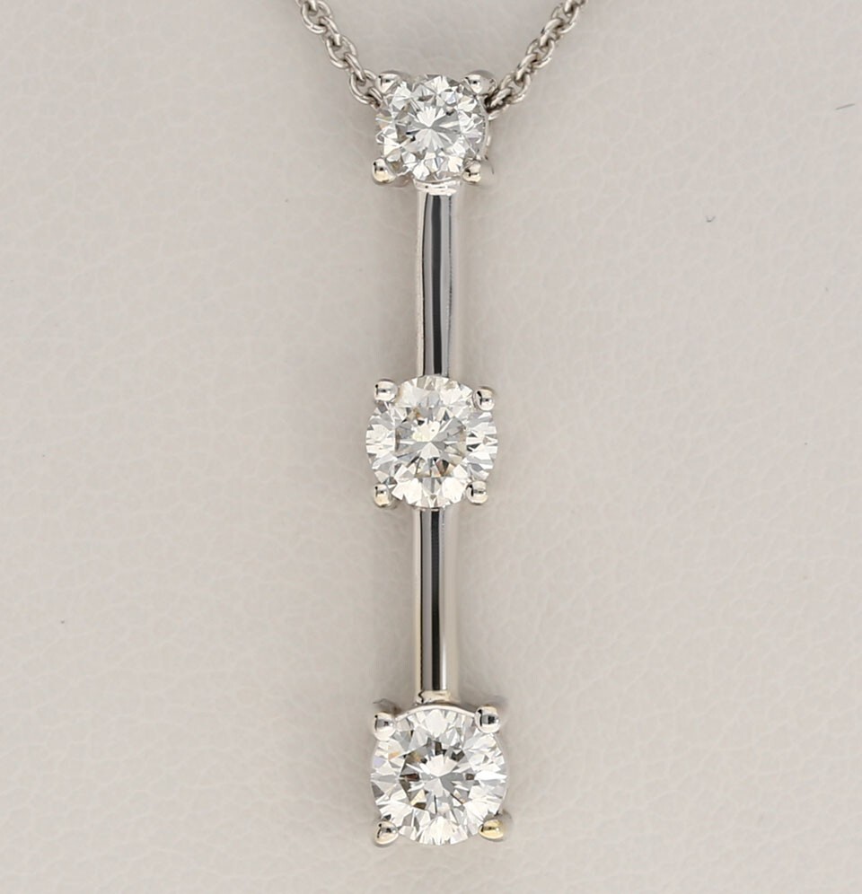 Diamond Past Present Future Pendant Necklace .77CT 14K WG 16” Chain