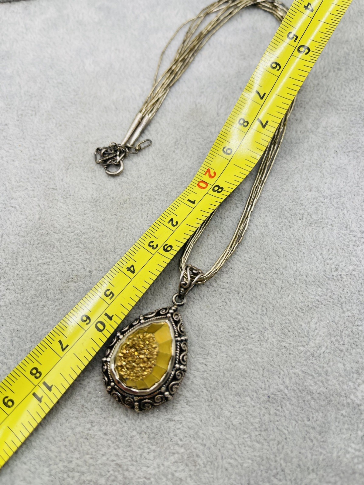 Sajen 925 Sterling Silver Gold Druzy Dangle Pendant Five Strand Liquid Necklace