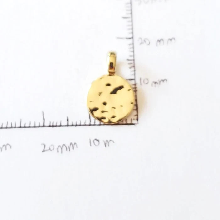 24K Gold Vermeil Hammered Circle Disc Charm Minimalist Pendant