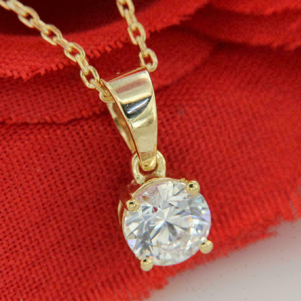 2Ct Round Cut D/VVS1 Diamond Solitaire Pendant Free Chain 14K Yellow Gold Over