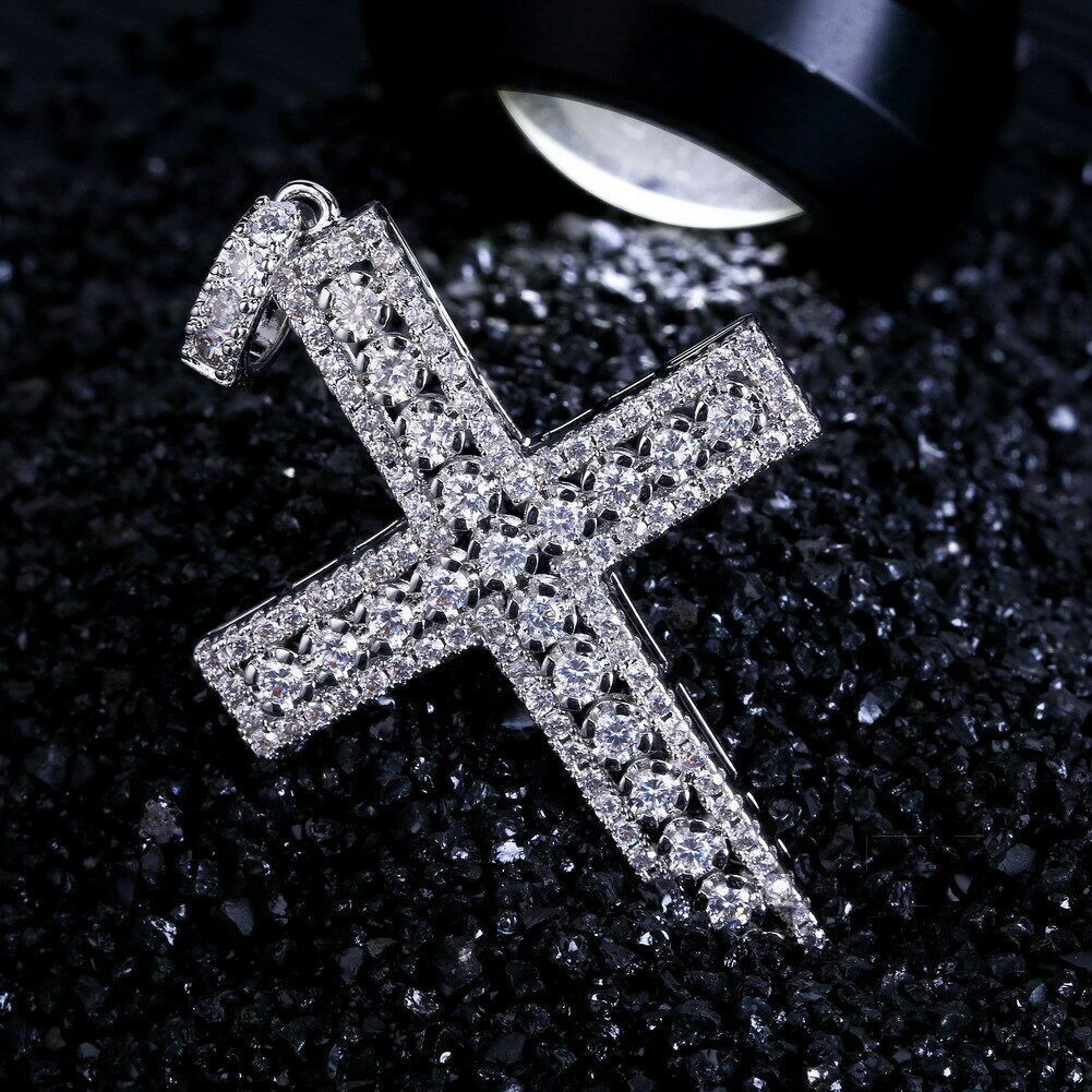 Moissanite Cross Wedding Pendent 2.50 CT Round Cut Solid 14K White Gold For Her