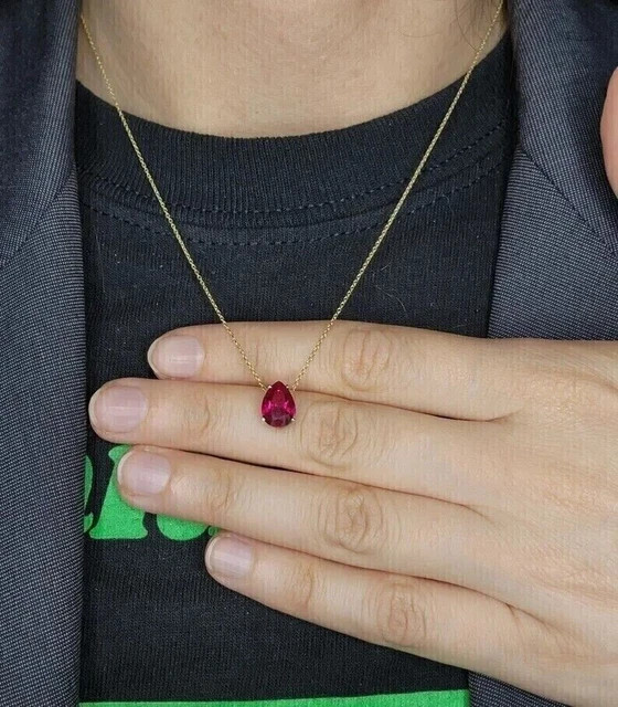 2 Ct Pear Cut Simulated Red Ruby Diamond Women’s Pendant 14K Yellow Gold Plated