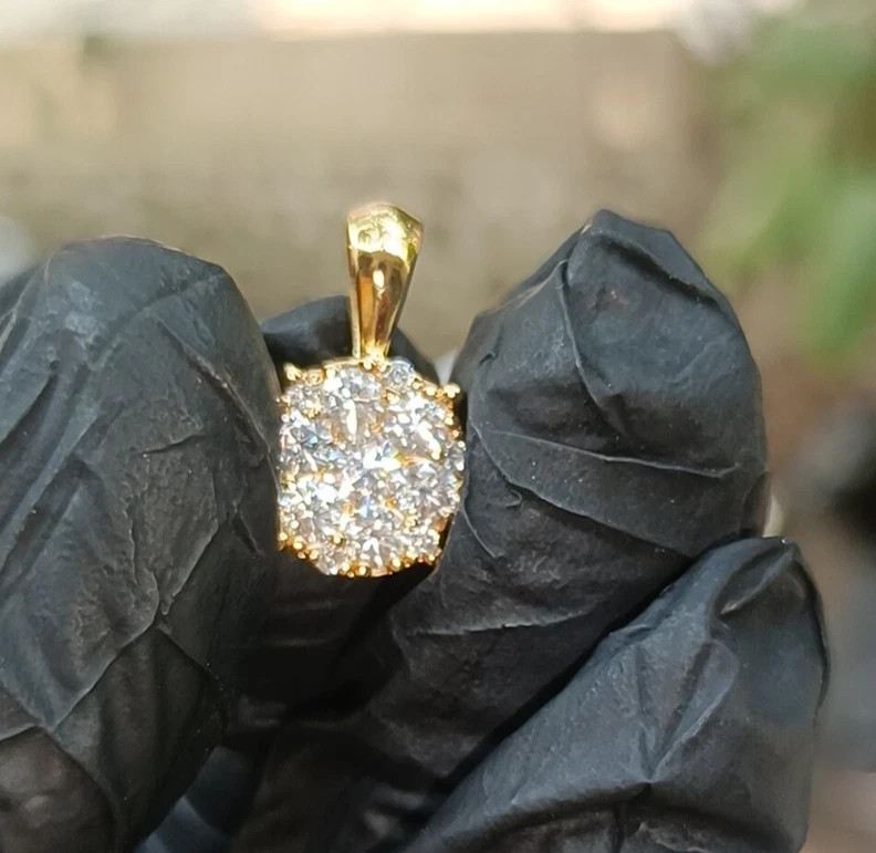2Ct Round Cut Real Moissanite Cluster Pendant 14K Yellow Gold Plated