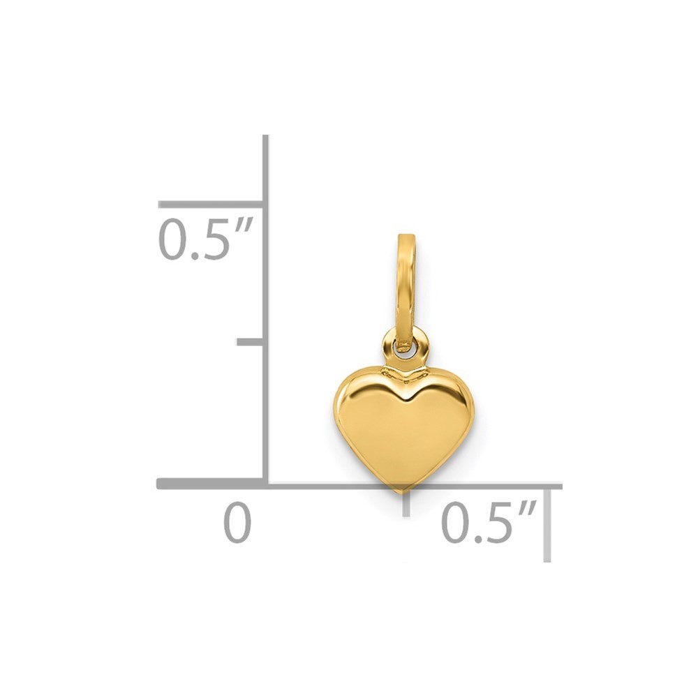 14k Yellow Gold Hollow Heart Charm or Pendant, 6mm