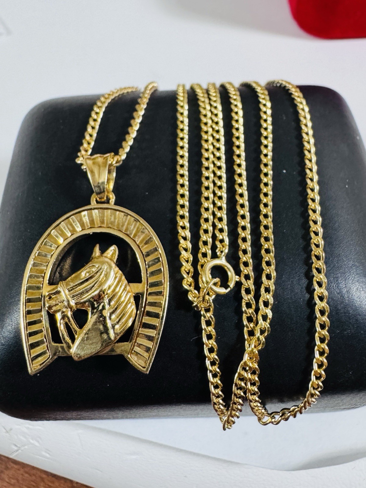 Rare 18K 750 Fine Genuine Gold Horseshoe Set Necklace 24”/23.5” Long 9.83g 2.2mm