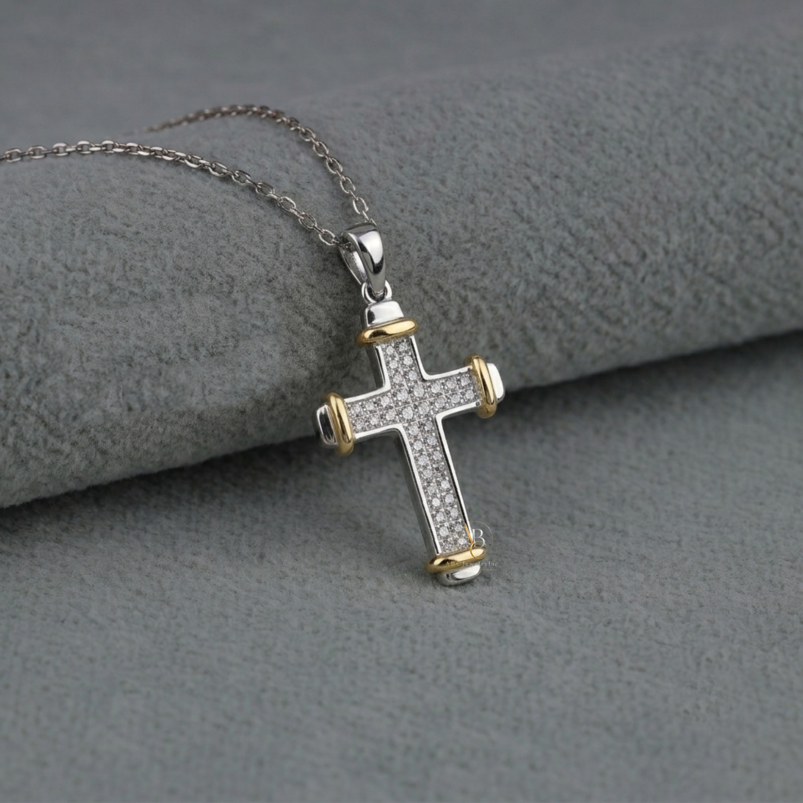 2.25 TCW Princess Cut Lab Grown Diamond 14K White Gold Gothic Cross Fine Pendant