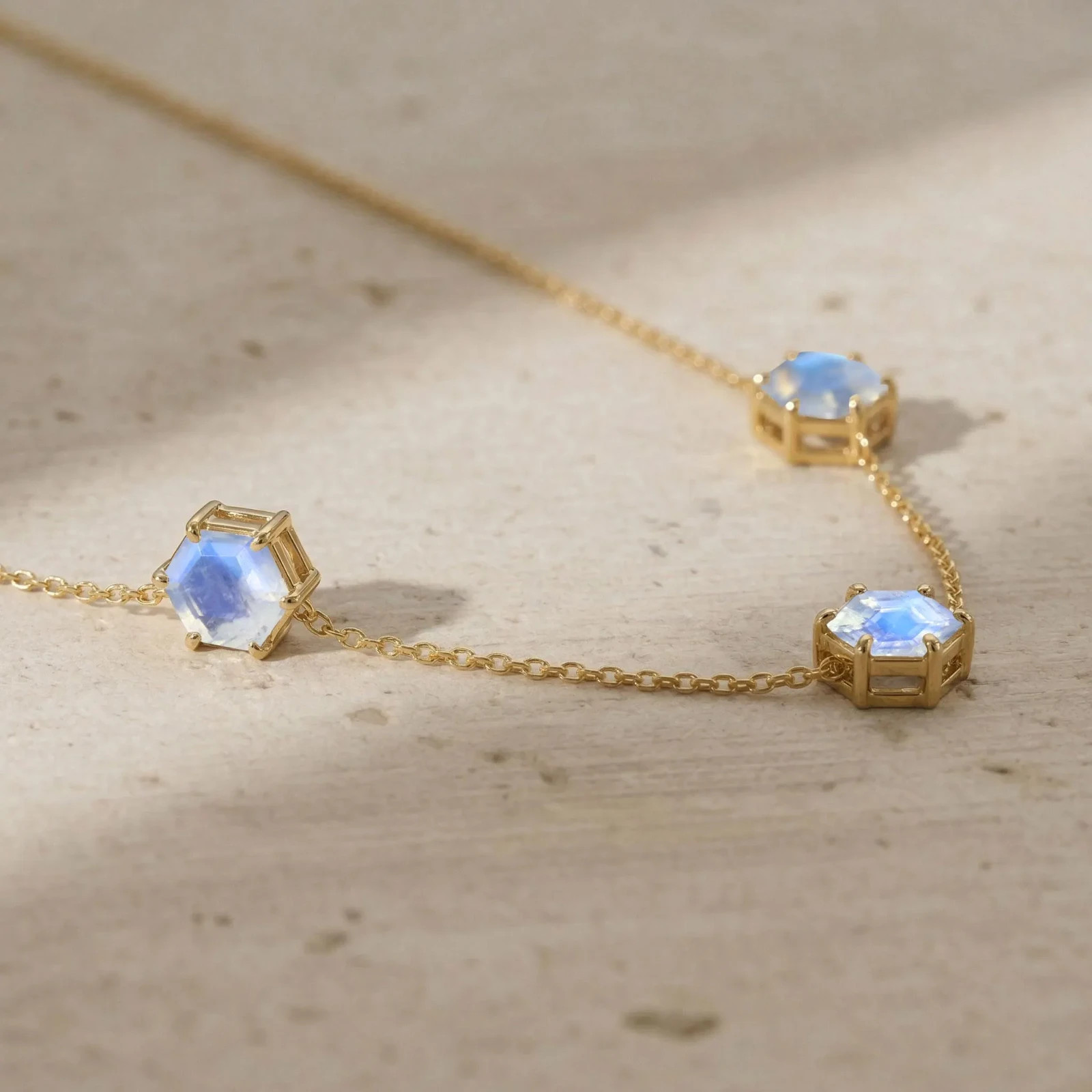 Moonstone Station Necklace, minimalist necklace jewelry, Silver Gold Necklace