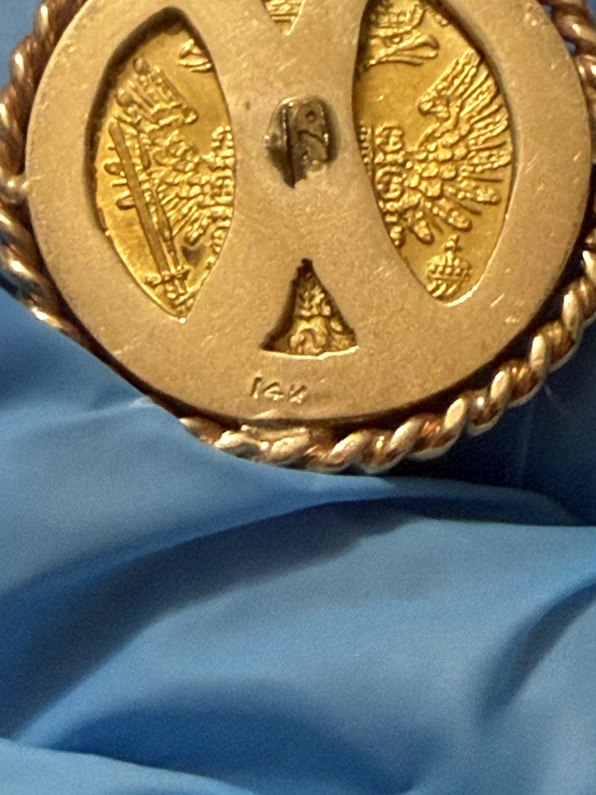 1915 Austria Gold 1 Ducat Coin Pendant Brooch 14K Yellow Gold Rope Frame Estate