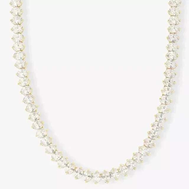 22CT Oval Cut Lab Created Diamond 14k Yellow Gold Plated Tennis Necklace