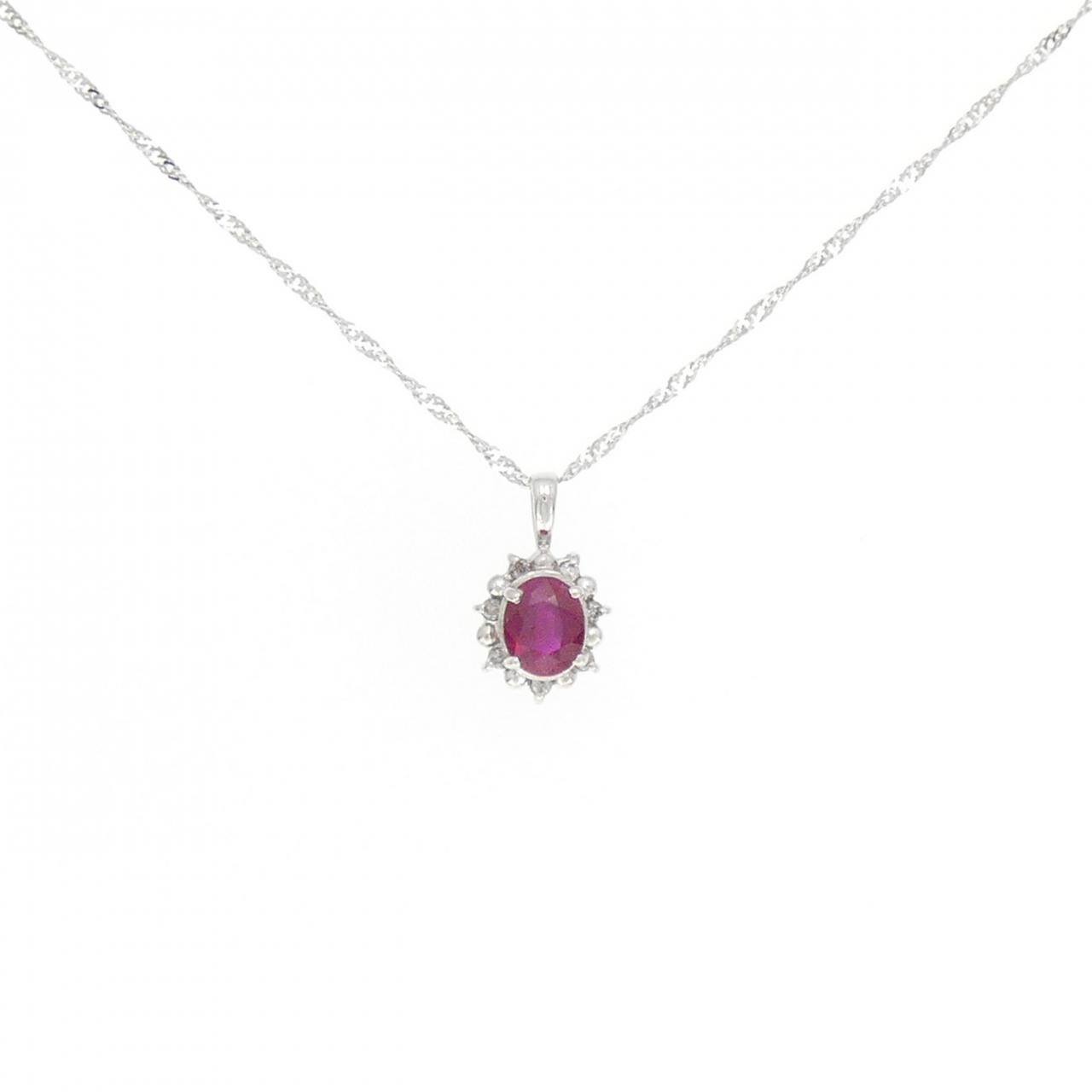 Authentic K18WG/750WG Ruby Necklace 0.40CT #260-007-721-1804