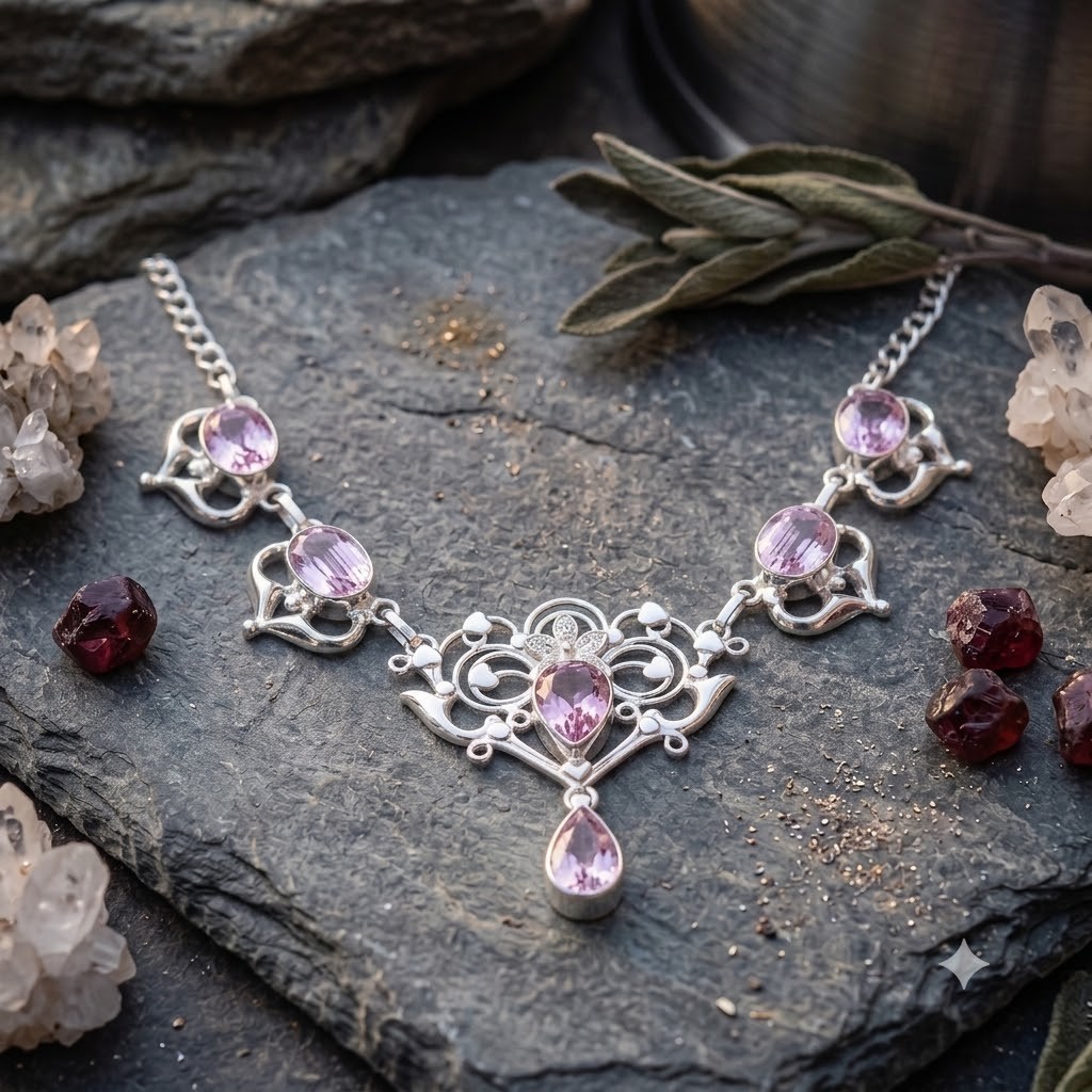 Pink Topaz Gemstone 925 Sterling Silver Jewelry Necklace Size-17-18″