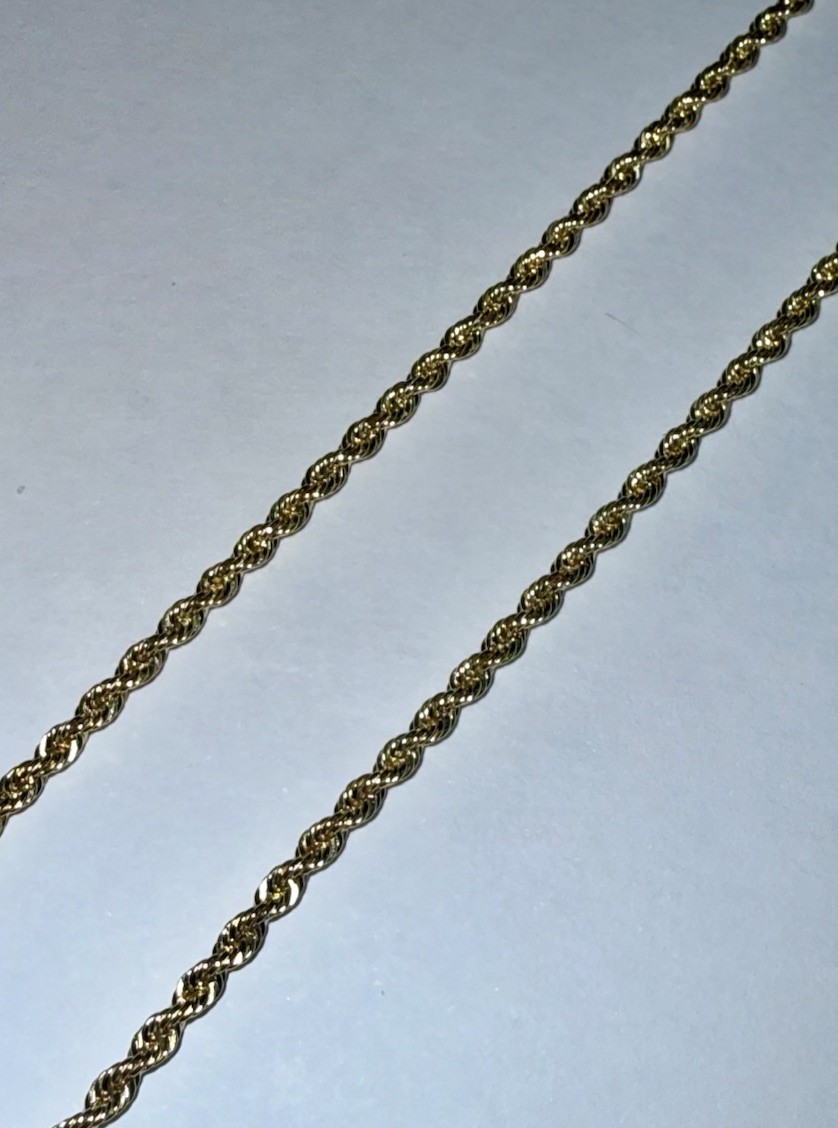 ESTATE Solid 14K Gold Semi-Hollow 1.9mm Rope Chain Necklace 20”