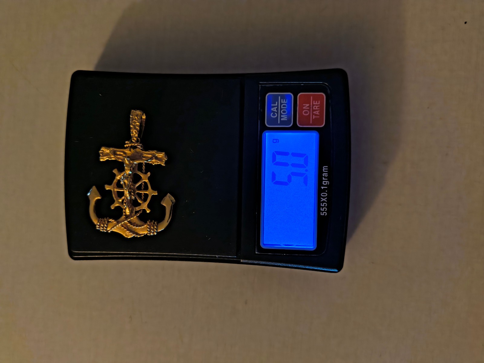 14k Yellow Gold COMBO Jesus Cross Anchor Mariners Pendant & 14k bar link chain