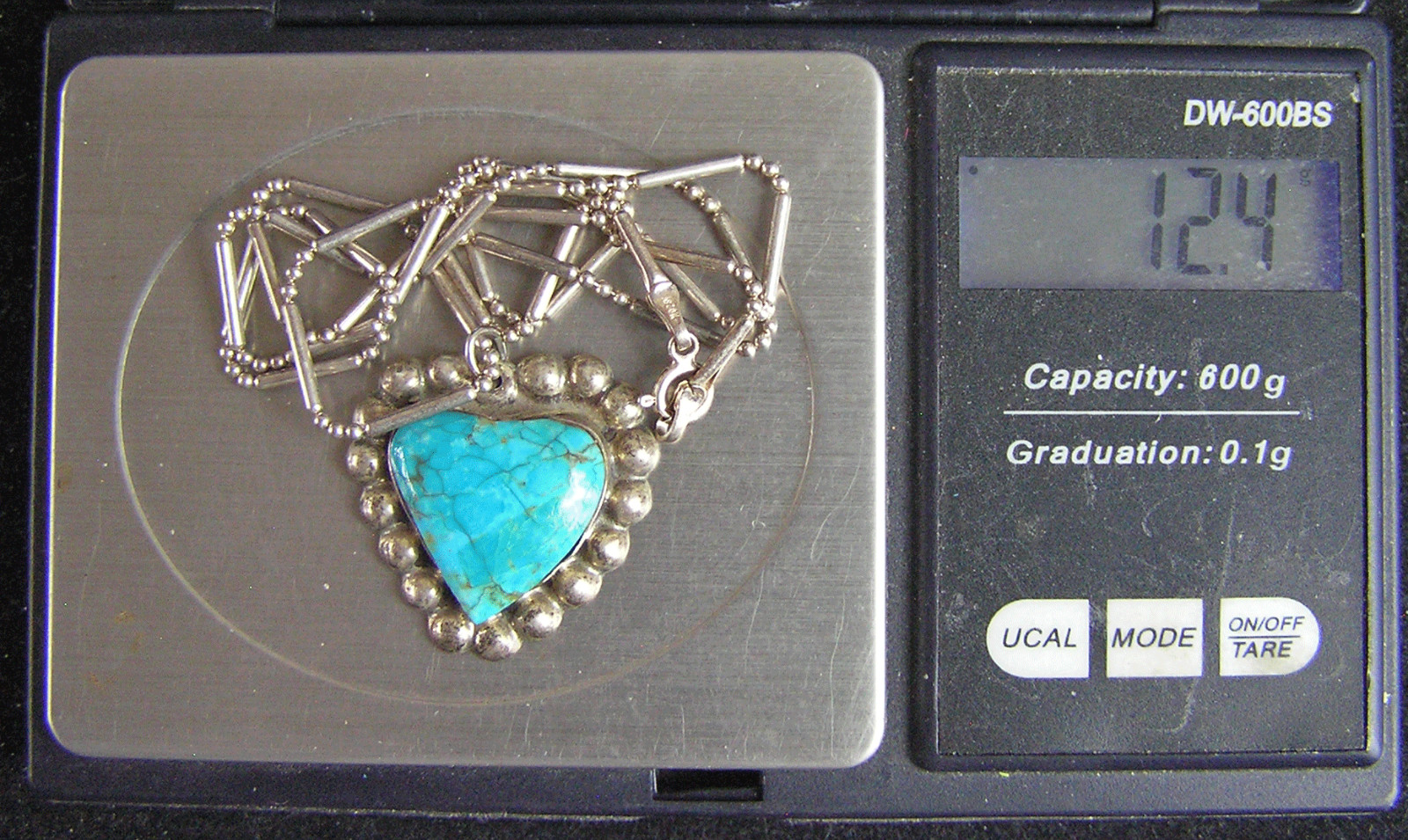 Sterling Silver THAILAND 925 Turquoise Heart Pendant Bar Bead Chain Necklace (Tc