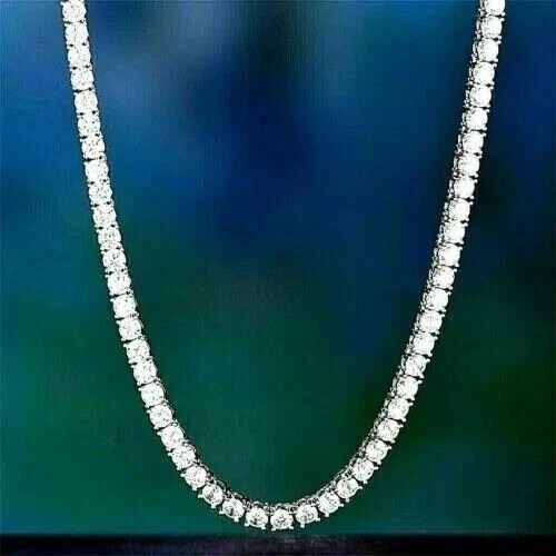 35 TCW Round Cut REAL MOISSANITE Tennis Necklace 14K White Gold Plated 22″