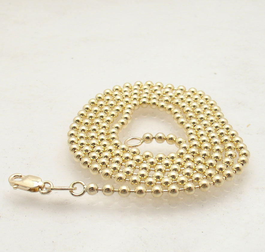 2.5mm All Shiny Round Bead Ball Chain Necklace REAL Solid 14K Yellow Gold