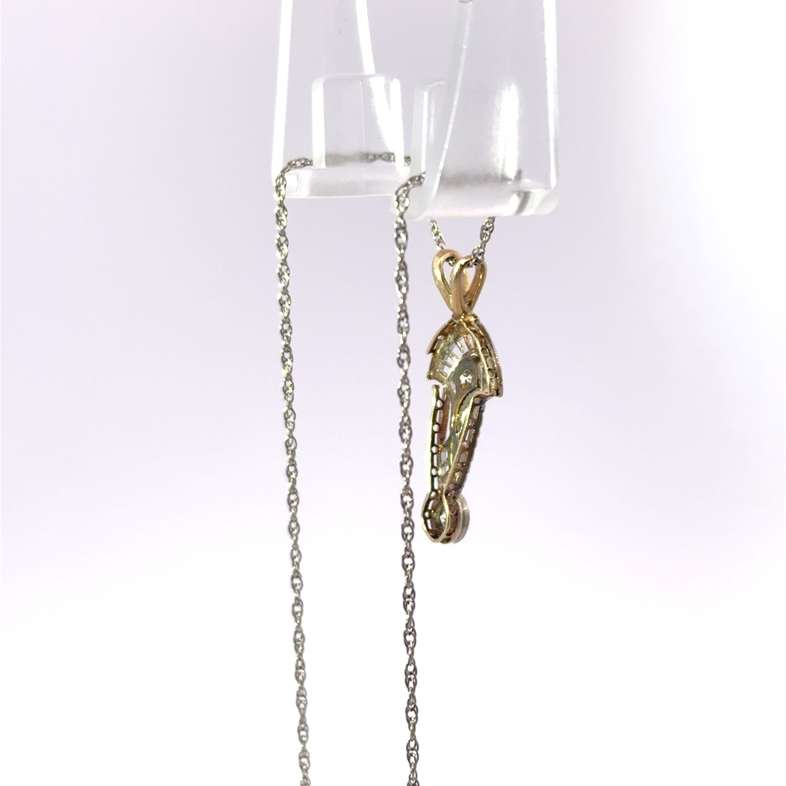 14k Yellow & White Gold Stamped & Platinum Diamond Art Deco Chain Necklace 18″