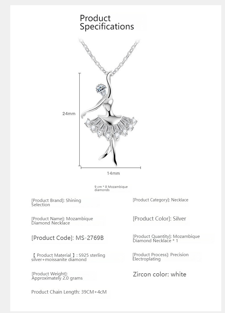 Ballet Girl Pendant Necklace S925 Silver Korean Viral Layering Chain Gift