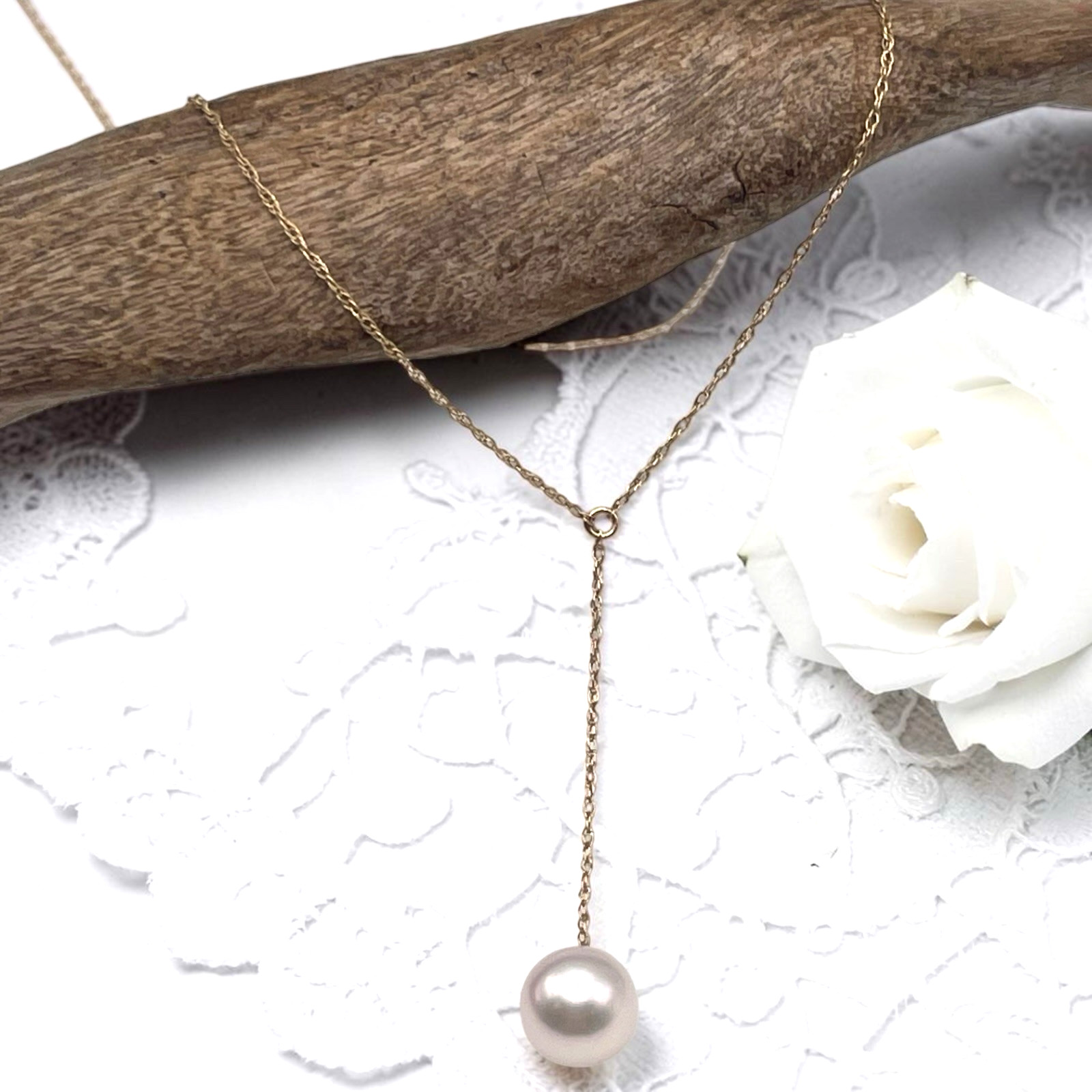 Designer RCI 14K Yellow Gold with a Pearl Y Drop Style Necklace
