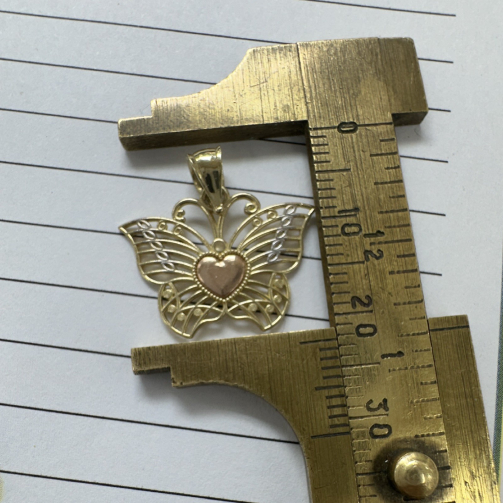 Yellow Gold 14k Butterfly Heart Pendant No Stone Gold Animals Insects Love Theme