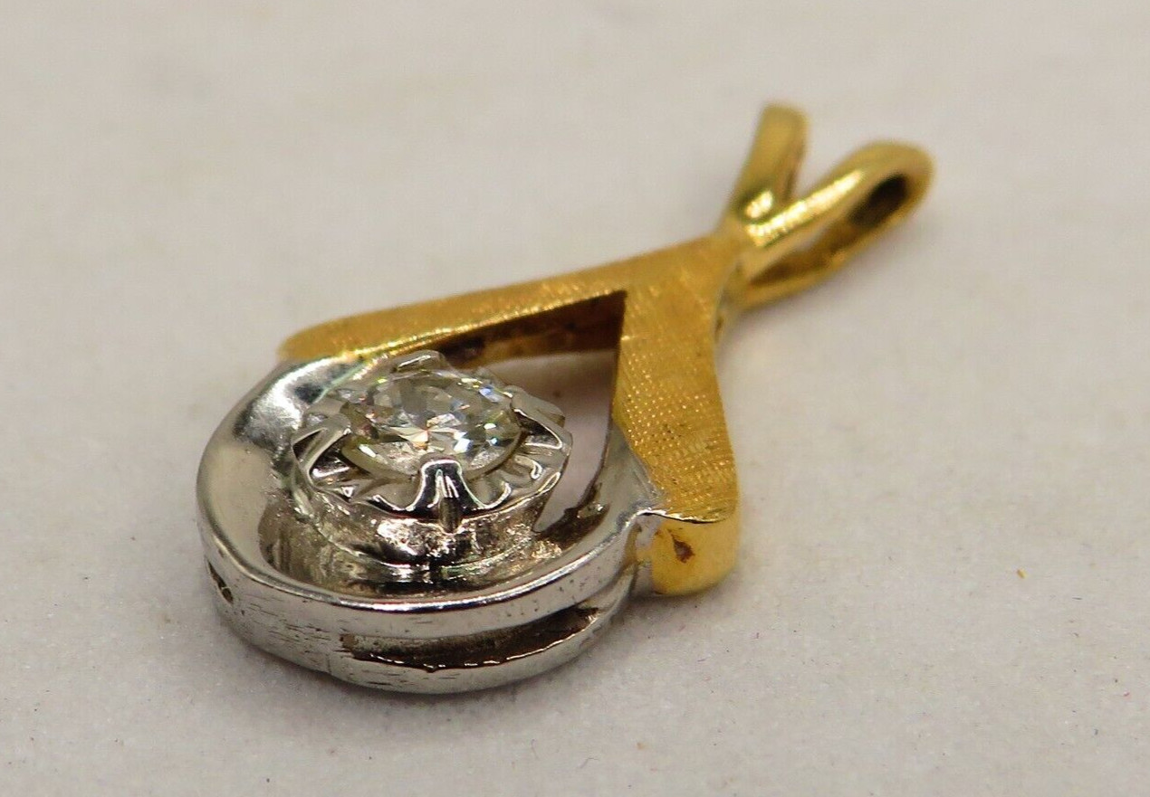 LOVELY 14K YELLOW & WHITE GOLD PENDANT ¾” LONG w 1 RBC DIAMOND*